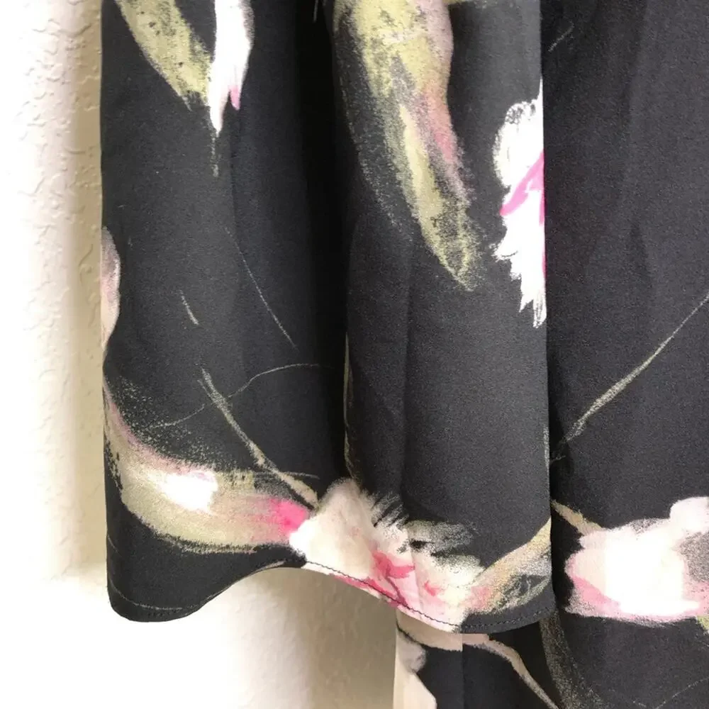 WHBM black pink floral v neck bell sleeve dress size 10